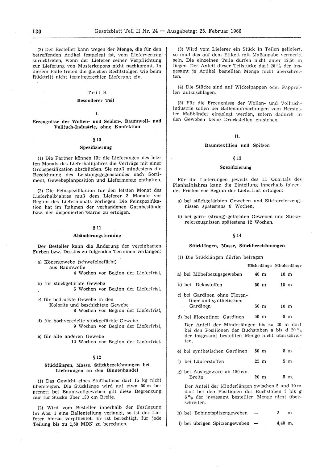Gesetzblatt (GBl.) der Deutschen Demokratischen Republik (DDR) Teil ⅠⅠ 1966, Seite 130 (GBl. DDR ⅠⅠ 1966, S. 130)