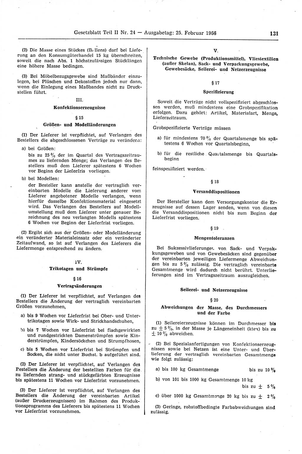 Gesetzblatt (GBl.) der Deutschen Demokratischen Republik (DDR) Teil ⅠⅠ 1966, Seite 131 (GBl. DDR ⅠⅠ 1966, S. 131)