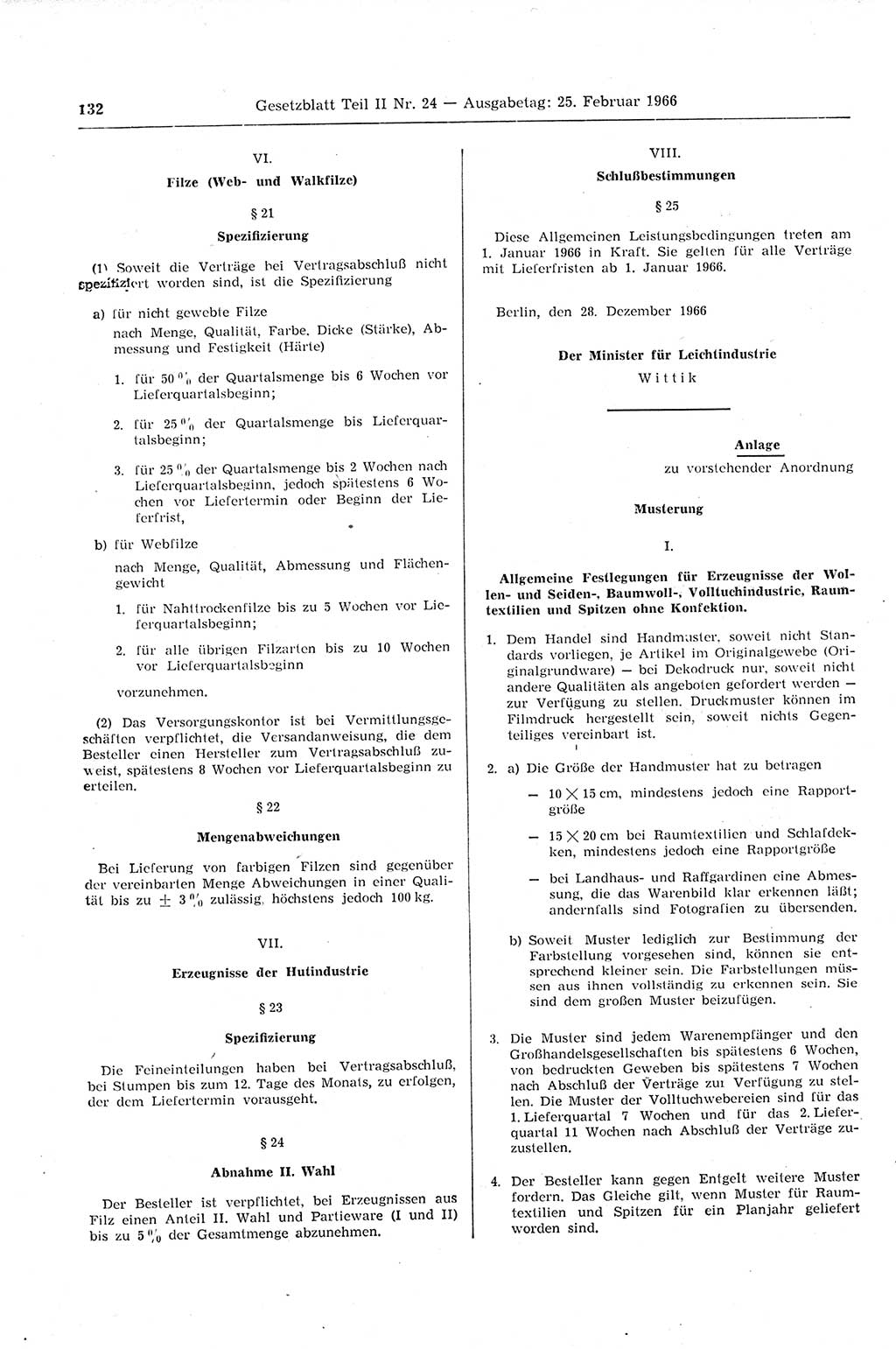 Gesetzblatt (GBl.) der Deutschen Demokratischen Republik (DDR) Teil ⅠⅠ 1966, Seite 132 (GBl. DDR ⅠⅠ 1966, S. 132)