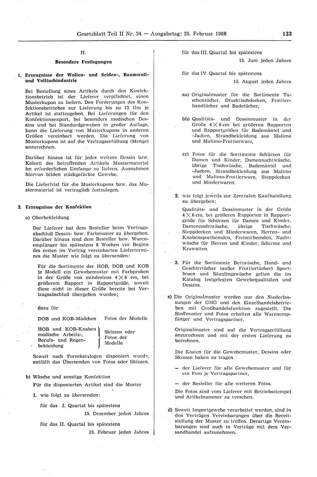 Gesetzblatt (GBl.) der Deutschen Demokratischen Republik (DDR) Teil ⅠⅠ 1966, Seite 133 (GBl. DDR ⅠⅠ 1966, S. 133)
