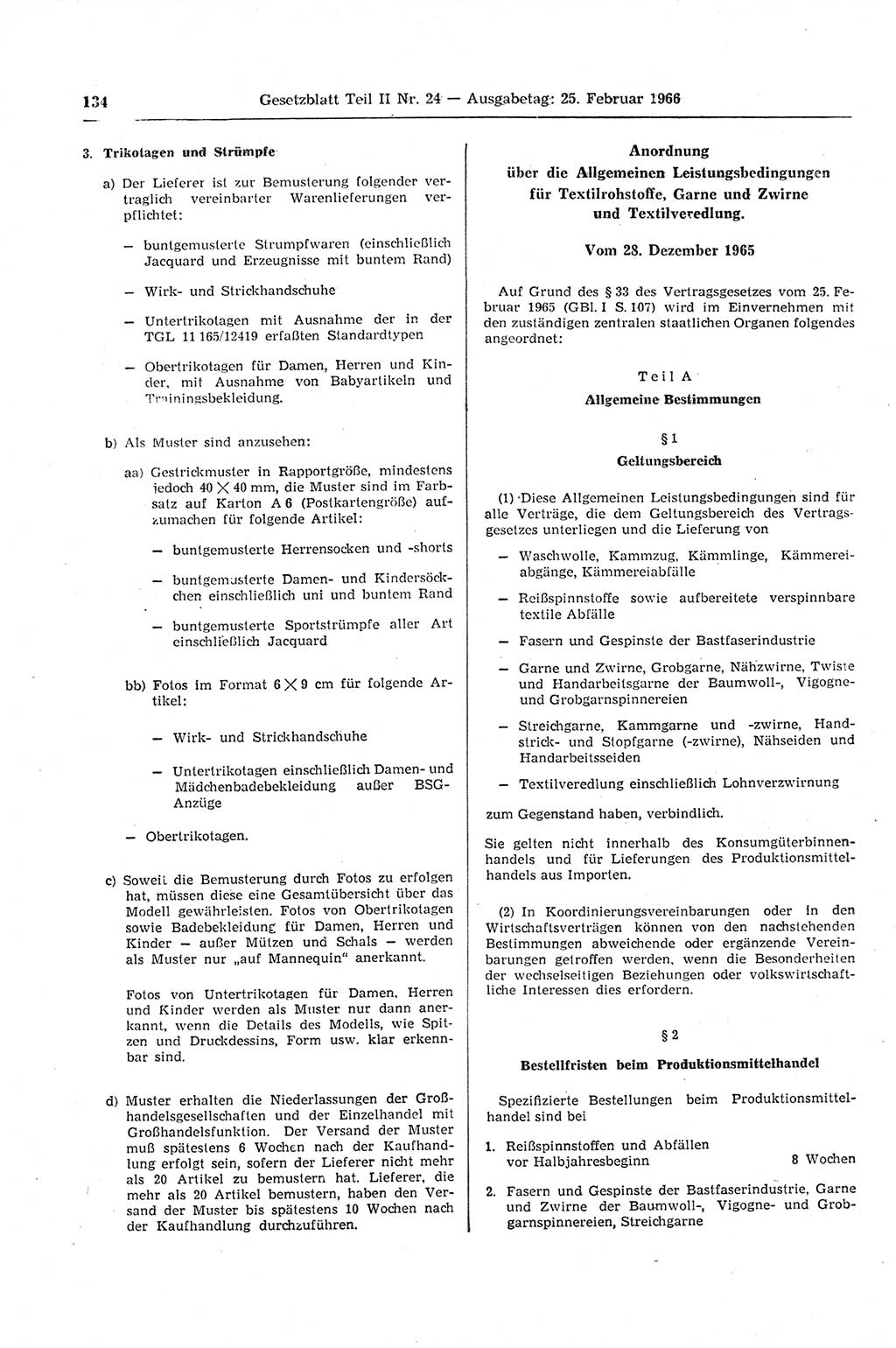 Gesetzblatt (GBl.) der Deutschen Demokratischen Republik (DDR) Teil ⅠⅠ 1966, Seite 134 (GBl. DDR ⅠⅠ 1966, S. 134)