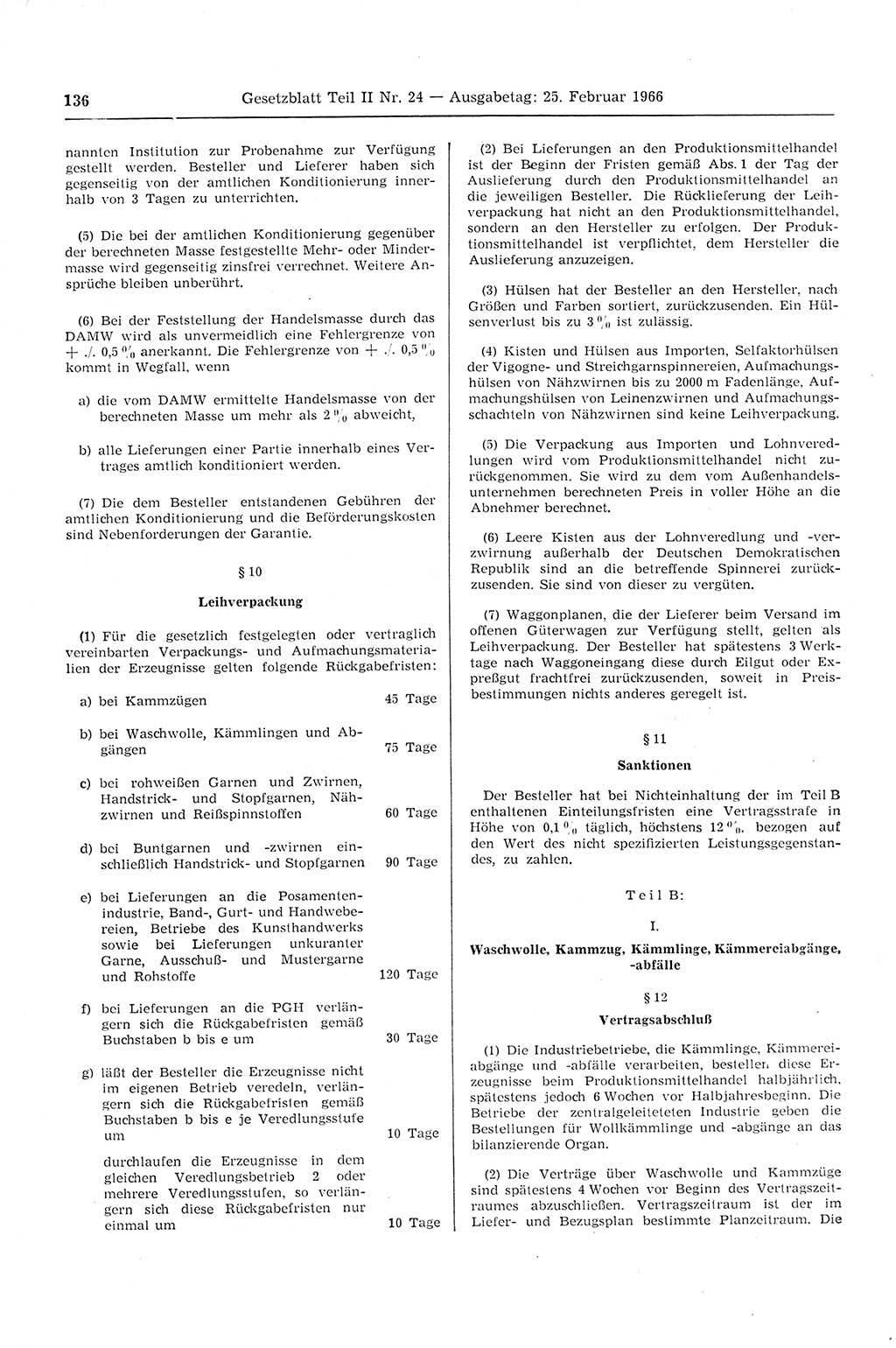 Gesetzblatt (GBl.) der Deutschen Demokratischen Republik (DDR) Teil ⅠⅠ 1966, Seite 136 (GBl. DDR ⅠⅠ 1966, S. 136)