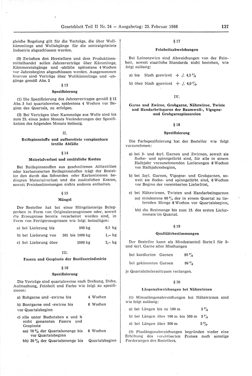 Gesetzblatt (GBl.) der Deutschen Demokratischen Republik (DDR) Teil ⅠⅠ 1966, Seite 137 (GBl. DDR ⅠⅠ 1966, S. 137)