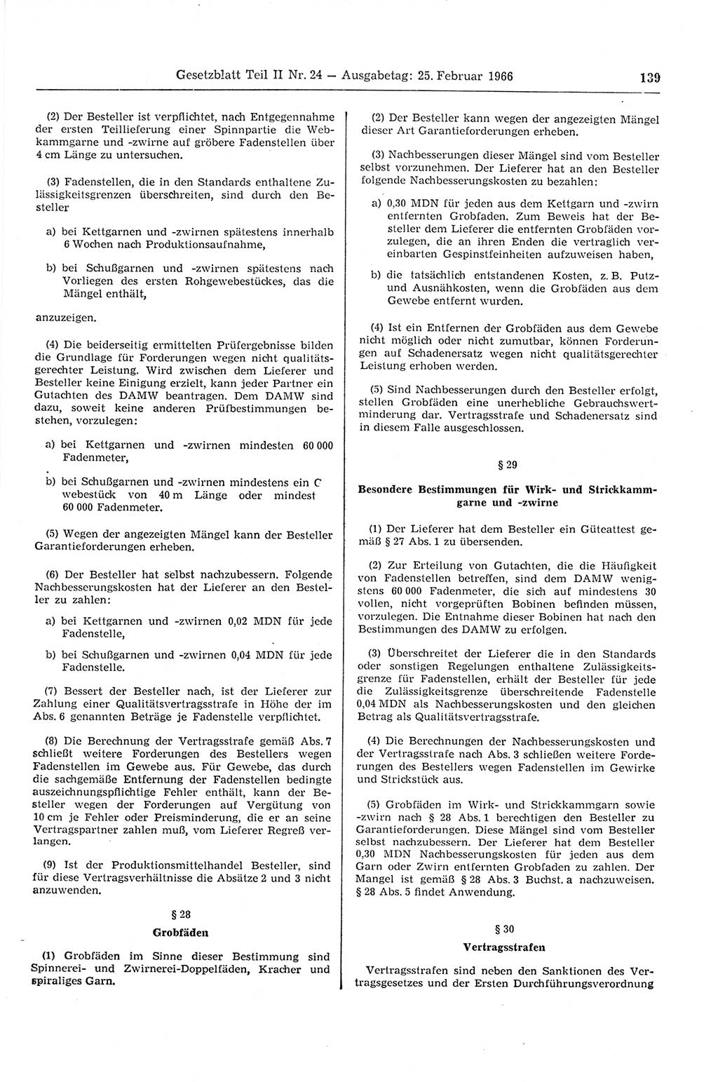 Gesetzblatt (GBl.) der Deutschen Demokratischen Republik (DDR) Teil ⅠⅠ 1966, Seite 139 (GBl. DDR ⅠⅠ 1966, S. 139)