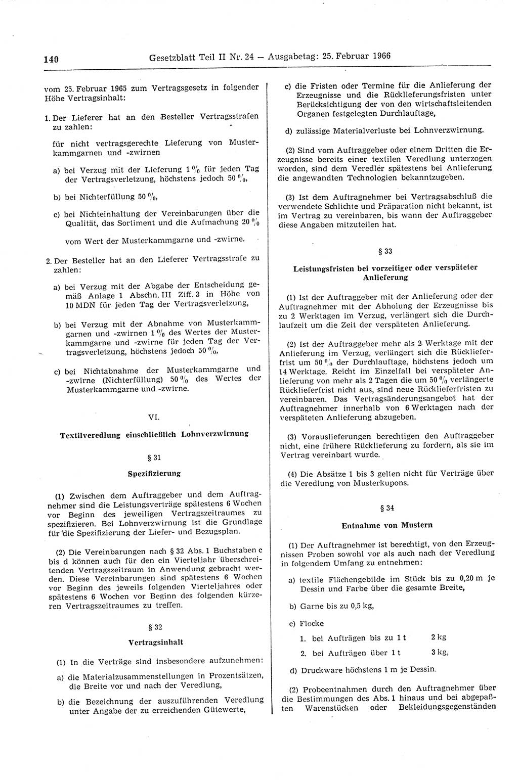 Gesetzblatt (GBl.) der Deutschen Demokratischen Republik (DDR) Teil ⅠⅠ 1966, Seite 140 (GBl. DDR ⅠⅠ 1966, S. 140)