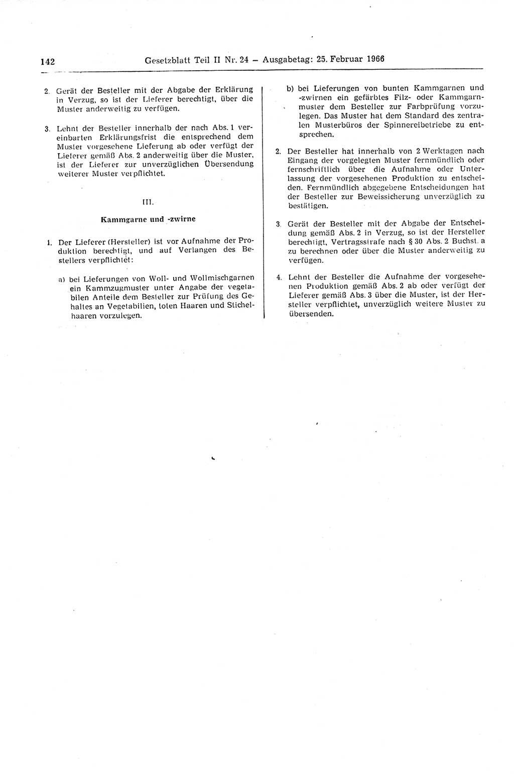 Gesetzblatt (GBl.) der Deutschen Demokratischen Republik (DDR) Teil ⅠⅠ 1966, Seite 142 (GBl. DDR ⅠⅠ 1966, S. 142)