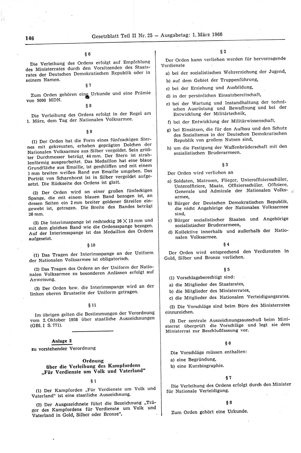 Gesetzblatt (GBl.) der Deutschen Demokratischen Republik (DDR) Teil ⅠⅠ 1966, Seite 146 (GBl. DDR ⅠⅠ 1966, S. 146)