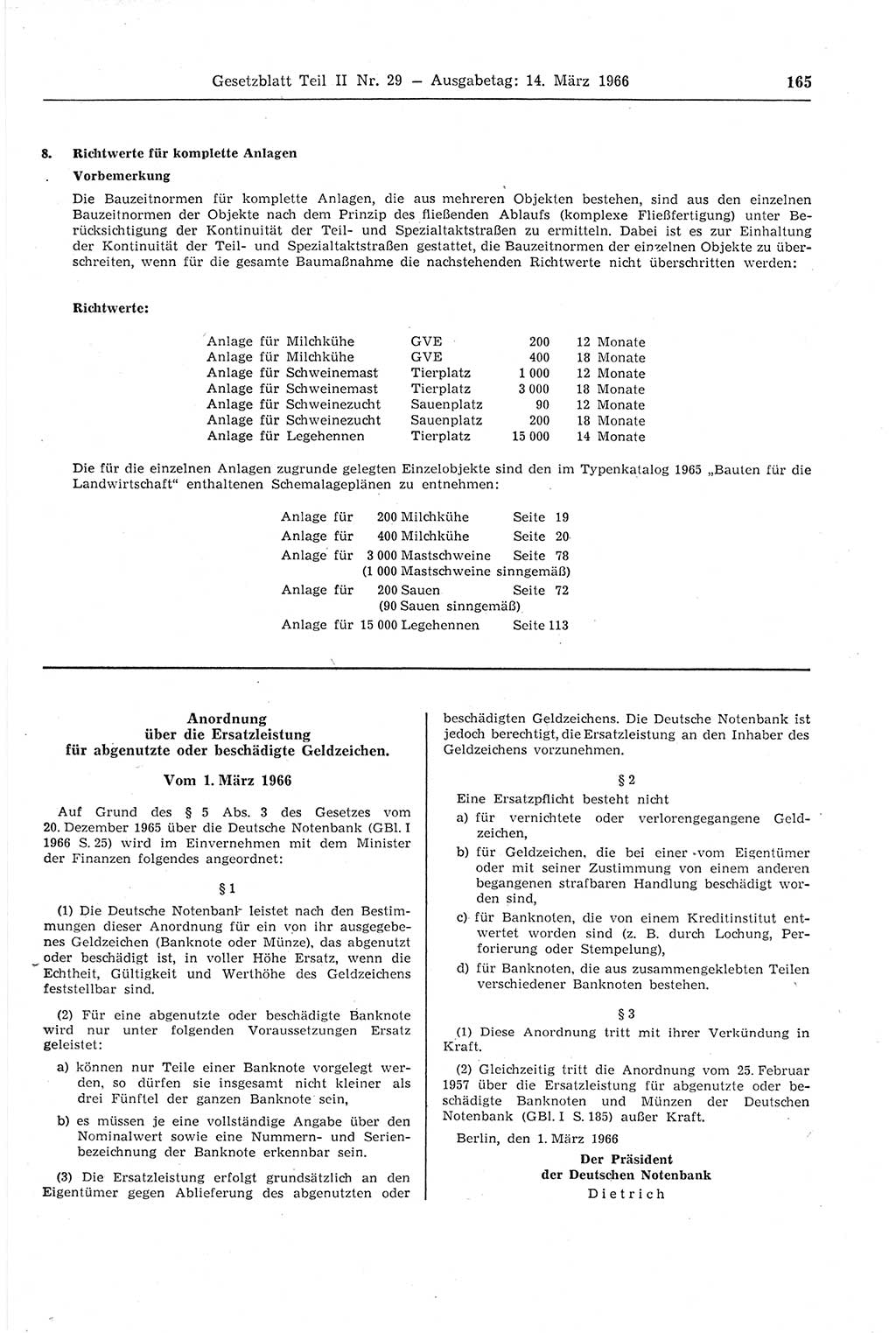Gesetzblatt (GBl.) der Deutschen Demokratischen Republik (DDR) Teil ⅠⅠ 1966, Seite 165 (GBl. DDR ⅠⅠ 1966, S. 165)