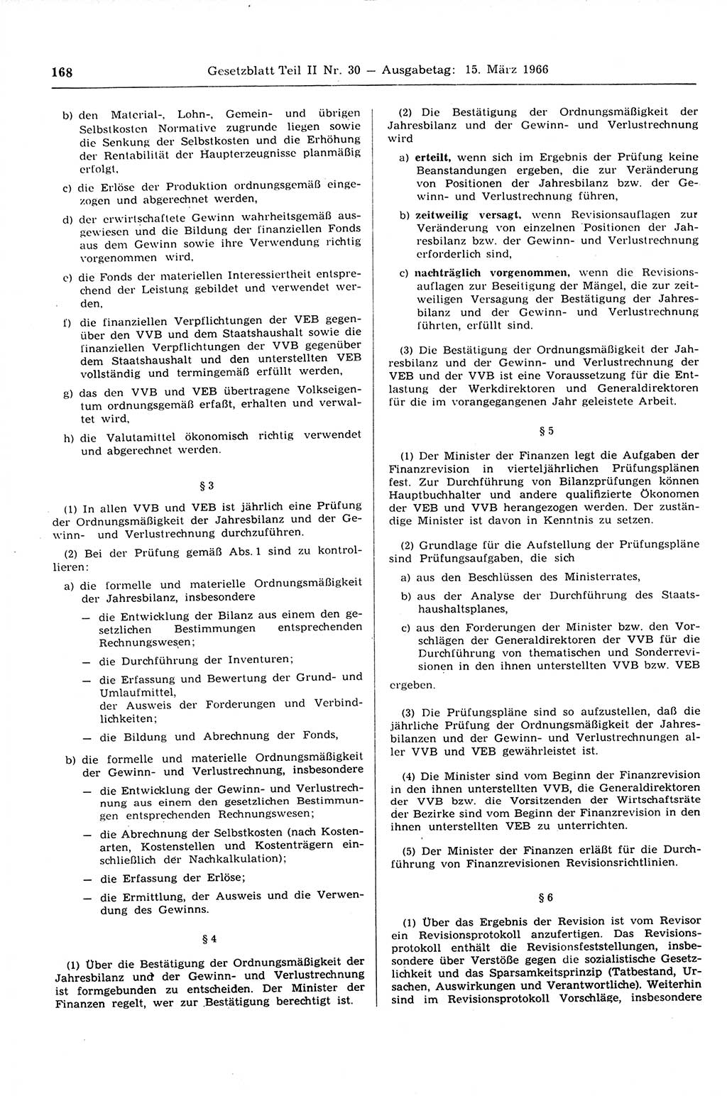 Gesetzblatt (GBl.) der Deutschen Demokratischen Republik (DDR) Teil ⅠⅠ 1966, Seite 168 (GBl. DDR ⅠⅠ 1966, S. 168)