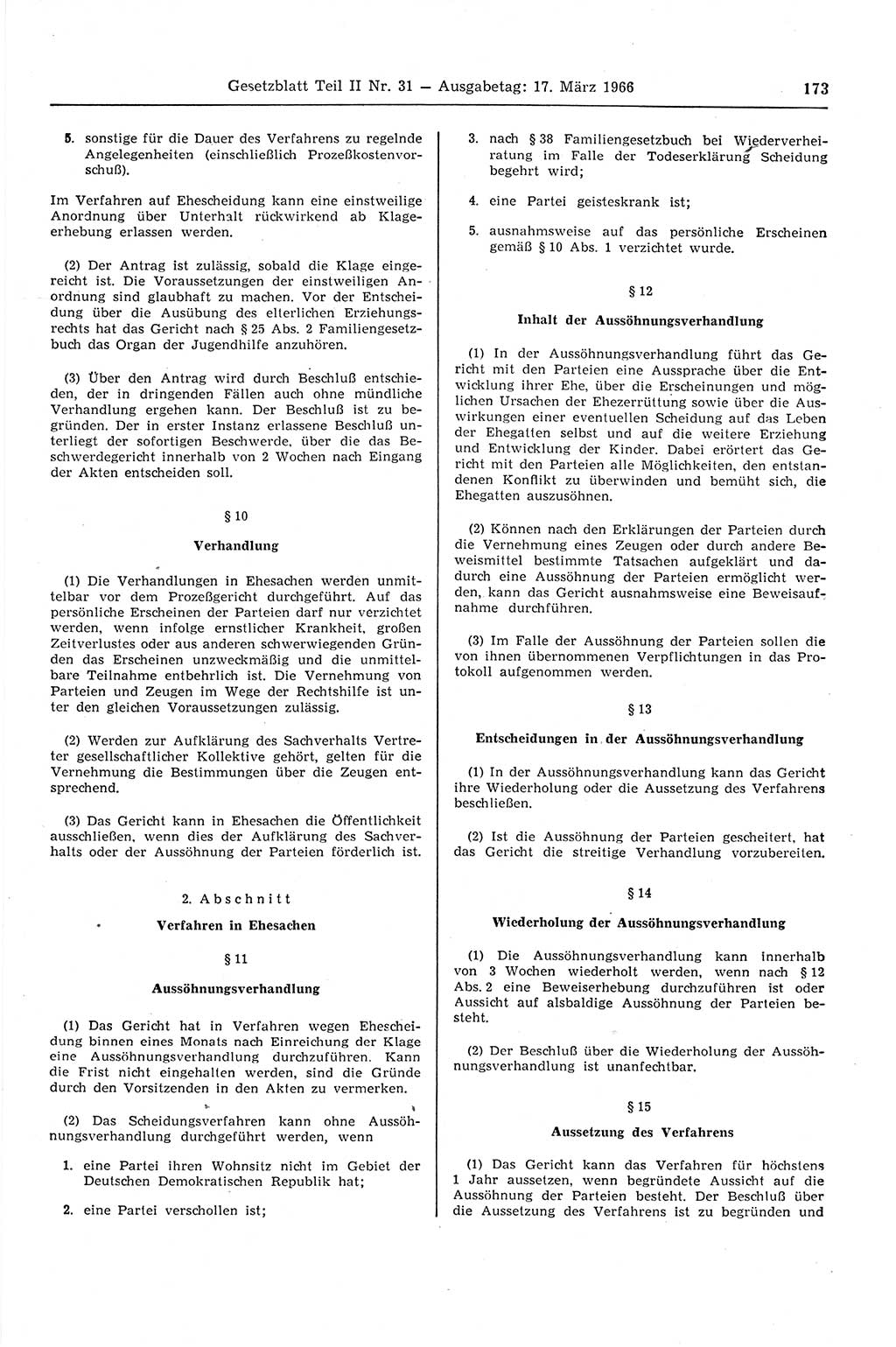 Gesetzblatt (GBl.) der Deutschen Demokratischen Republik (DDR) Teil ⅠⅠ 1966, Seite 173 (GBl. DDR ⅠⅠ 1966, S. 173)