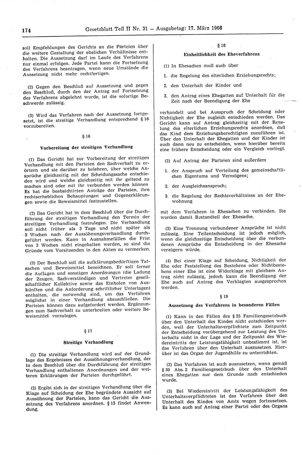 Gesetzblatt (GBl.) der Deutschen Demokratischen Republik (DDR) Teil ⅠⅠ 1966, Seite 174 (GBl. DDR ⅠⅠ 1966, S. 174)