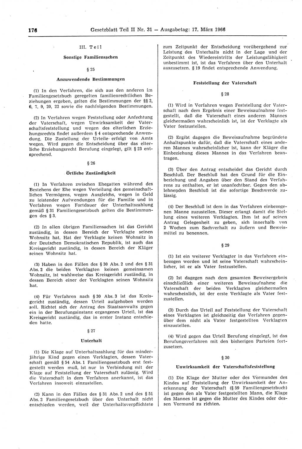 Gesetzblatt (GBl.) der Deutschen Demokratischen Republik (DDR) Teil ⅠⅠ 1966, Seite 176 (GBl. DDR ⅠⅠ 1966, S. 176)