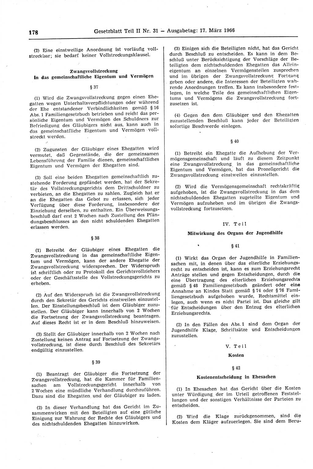 Gesetzblatt (GBl.) der Deutschen Demokratischen Republik (DDR) Teil ⅠⅠ 1966, Seite 178 (GBl. DDR ⅠⅠ 1966, S. 178)