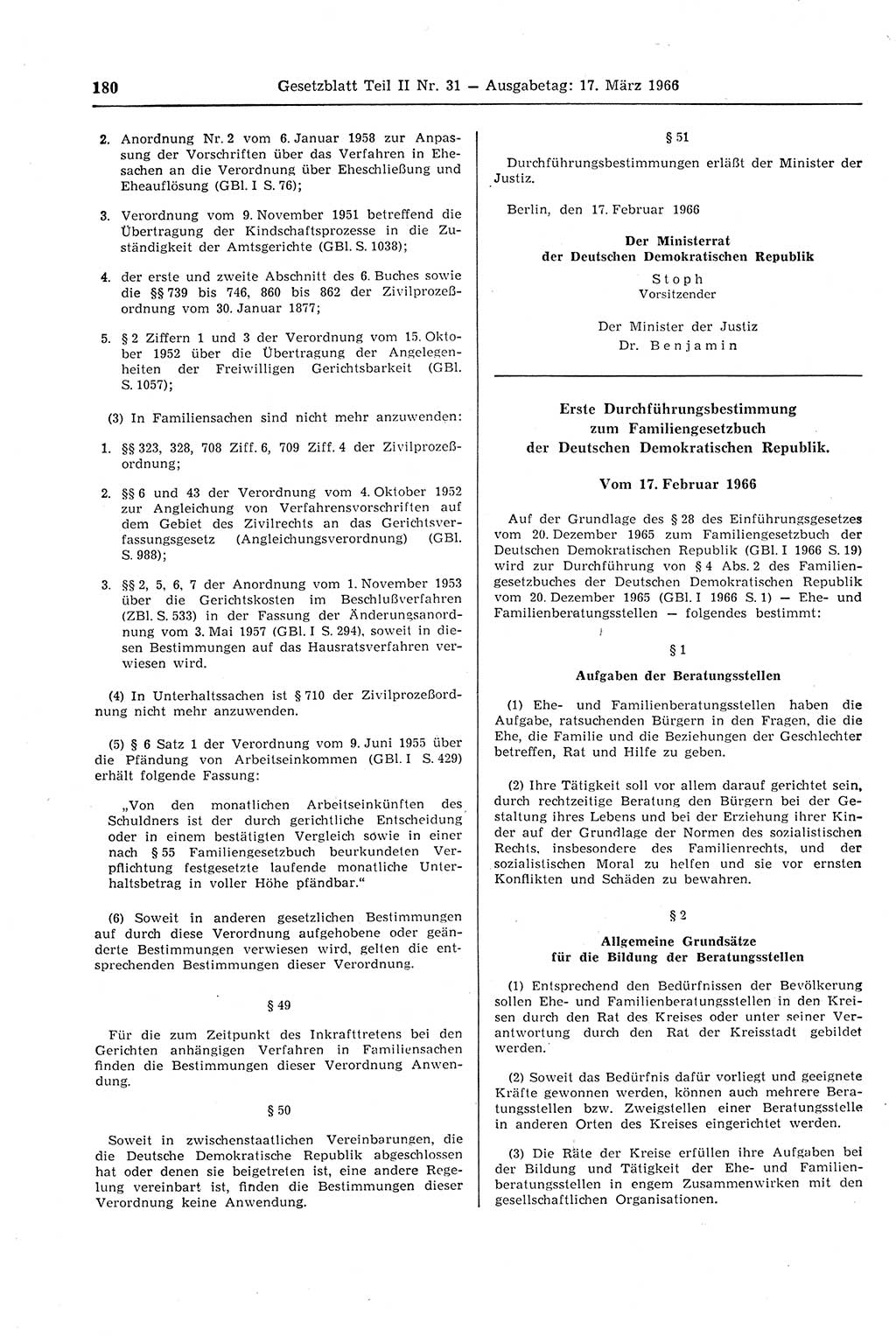 Gesetzblatt (GBl.) der Deutschen Demokratischen Republik (DDR) Teil ⅠⅠ 1966, Seite 180 (GBl. DDR ⅠⅠ 1966, S. 180)