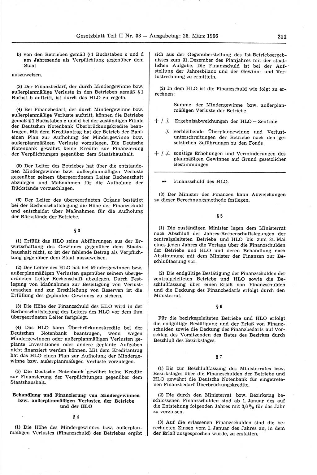Gesetzblatt (GBl.) der Deutschen Demokratischen Republik (DDR) Teil ⅠⅠ 1966, Seite 211 (GBl. DDR ⅠⅠ 1966, S. 211)