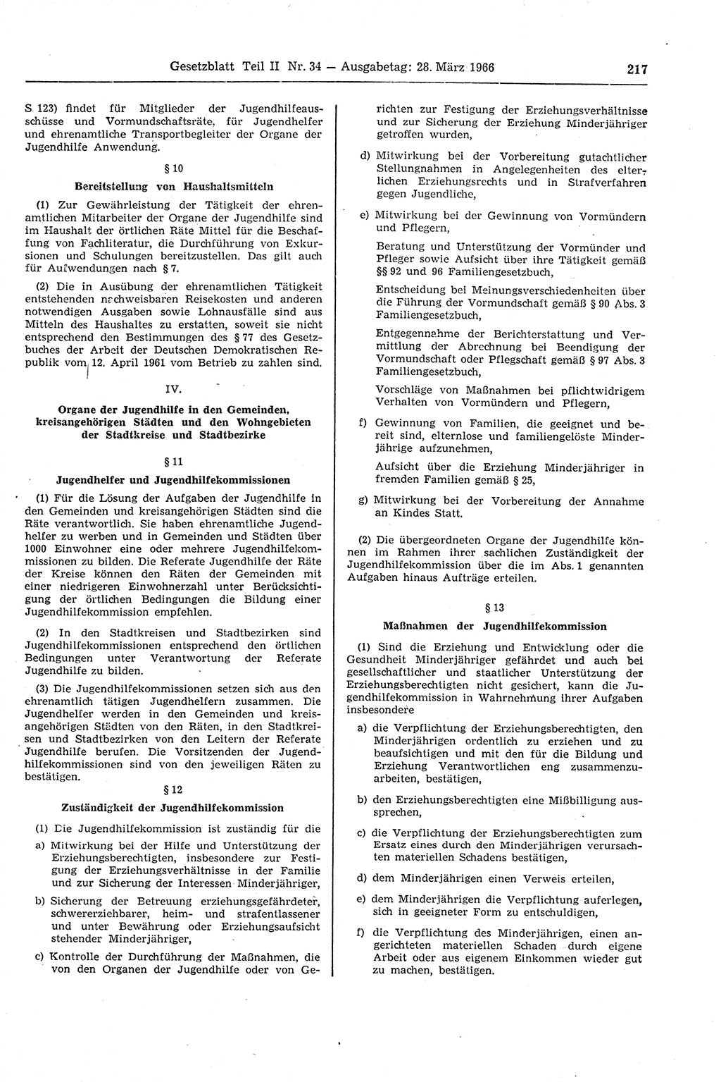 Gesetzblatt (GBl.) der Deutschen Demokratischen Republik (DDR) Teil ⅠⅠ 1966, Seite 217 (GBl. DDR ⅠⅠ 1966, S. 217)