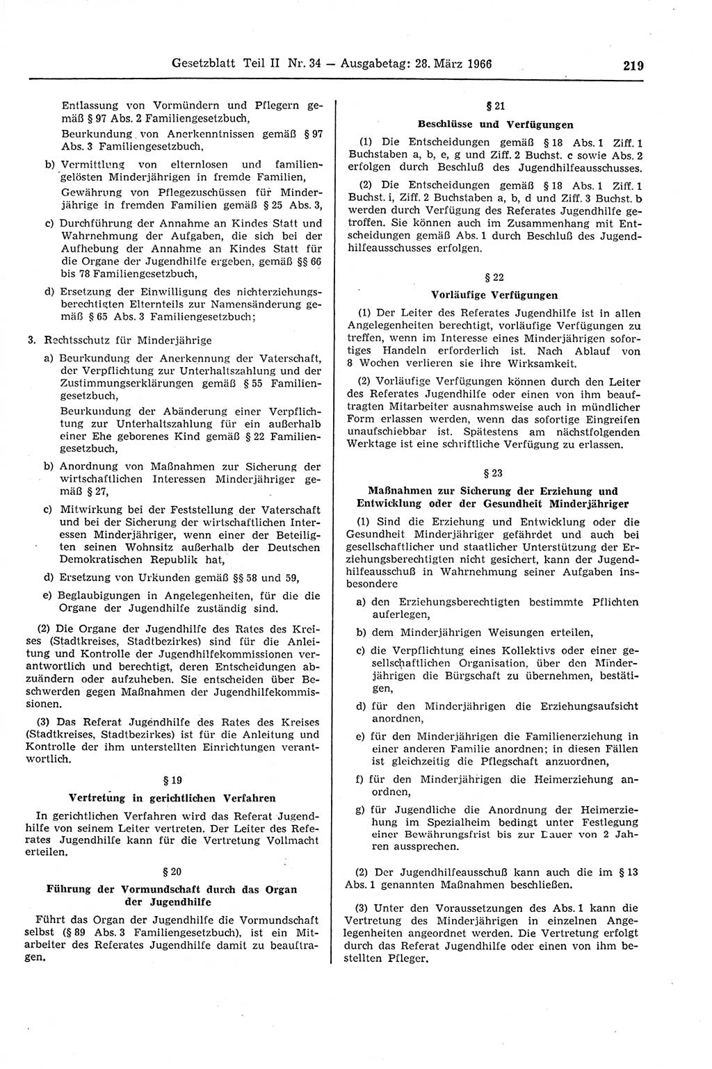 Gesetzblatt (GBl.) der Deutschen Demokratischen Republik (DDR) Teil ⅠⅠ 1966, Seite 219 (GBl. DDR ⅠⅠ 1966, S. 219)