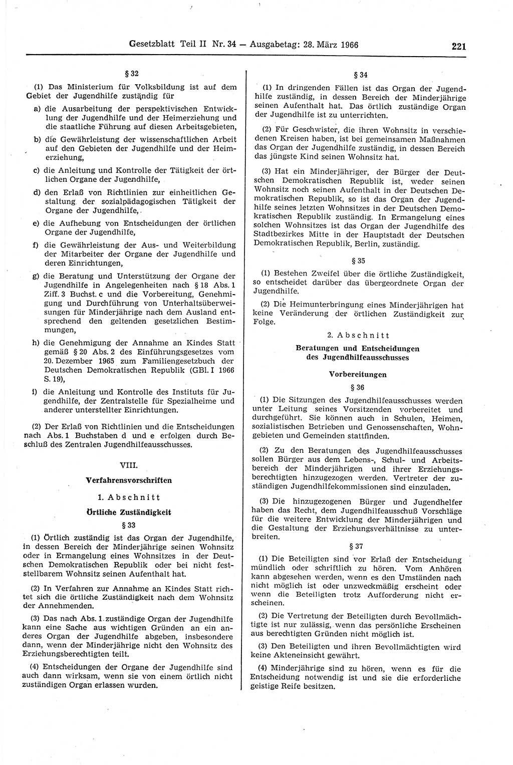 Gesetzblatt (GBl.) der Deutschen Demokratischen Republik (DDR) Teil ⅠⅠ 1966, Seite 221 (GBl. DDR ⅠⅠ 1966, S. 221)