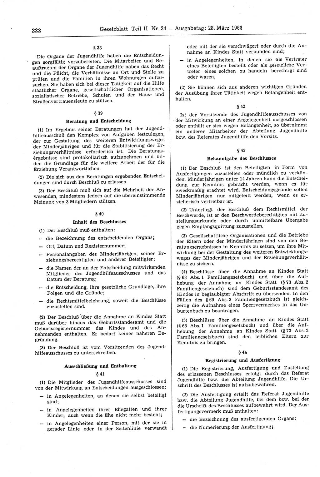 Gesetzblatt (GBl.) der Deutschen Demokratischen Republik (DDR) Teil ⅠⅠ 1966, Seite 222 (GBl. DDR ⅠⅠ 1966, S. 222)