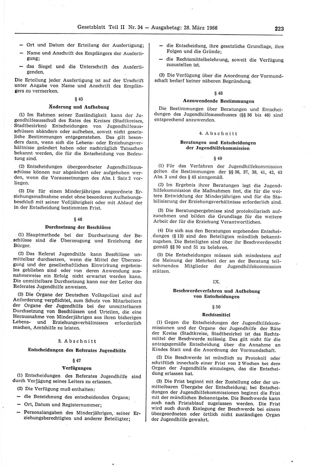 Gesetzblatt (GBl.) der Deutschen Demokratischen Republik (DDR) Teil ⅠⅠ 1966, Seite 223 (GBl. DDR ⅠⅠ 1966, S. 223)