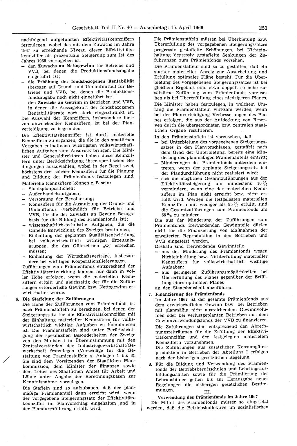 Gesetzblatt (GBl.) der Deutschen Demokratischen Republik (DDR) Teil ⅠⅠ 1966, Seite 251 (GBl. DDR ⅠⅠ 1966, S. 251)