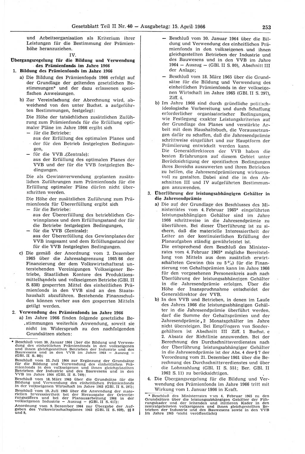 Gesetzblatt (GBl.) der Deutschen Demokratischen Republik (DDR) Teil ⅠⅠ 1966, Seite 253 (GBl. DDR ⅠⅠ 1966, S. 253)