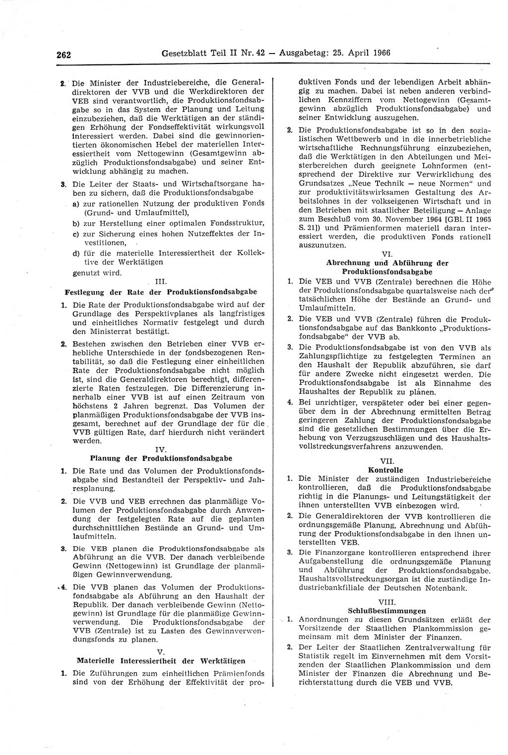 Gesetzblatt (GBl.) der Deutschen Demokratischen Republik (DDR) Teil ⅠⅠ 1966, Seite 262 (GBl. DDR ⅠⅠ 1966, S. 262)