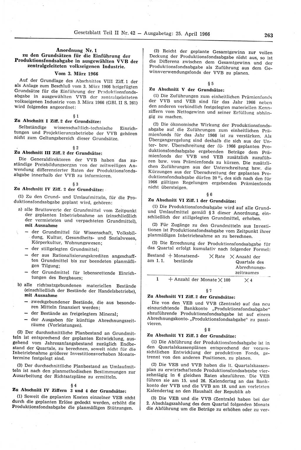 Gesetzblatt (GBl.) der Deutschen Demokratischen Republik (DDR) Teil ⅠⅠ 1966, Seite 263 (GBl. DDR ⅠⅠ 1966, S. 263)