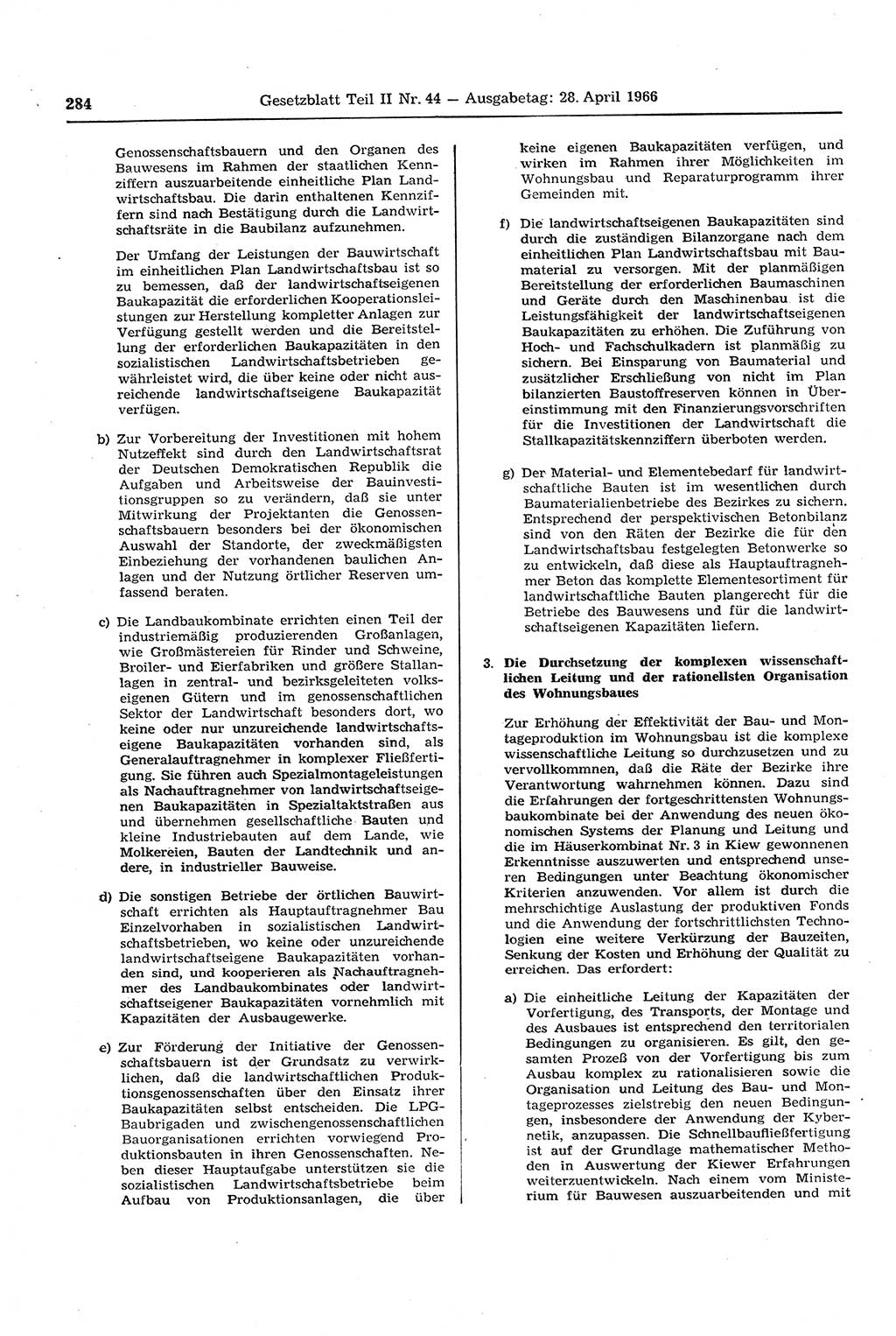 Gesetzblatt (GBl.) der Deutschen Demokratischen Republik (DDR) Teil ⅠⅠ 1966, Seite 284 (GBl. DDR ⅠⅠ 1966, S. 284)