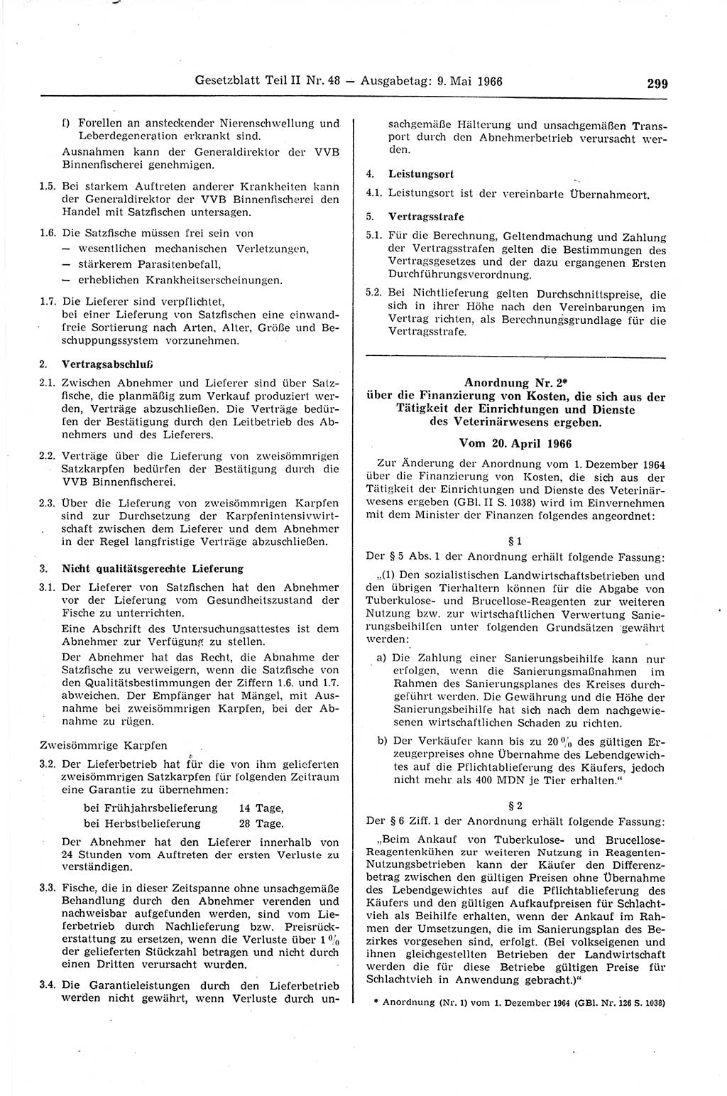 Gesetzblatt (GBl.) der Deutschen Demokratischen Republik (DDR) Teil ⅠⅠ 1966, Seite 299 (GBl. DDR ⅠⅠ 1966, S. 299)
