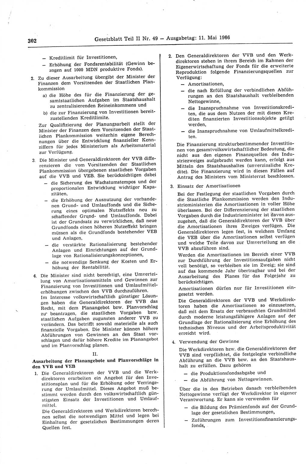 Gesetzblatt (GBl.) der Deutschen Demokratischen Republik (DDR) Teil ⅠⅠ 1966, Seite 302 (GBl. DDR ⅠⅠ 1966, S. 302)