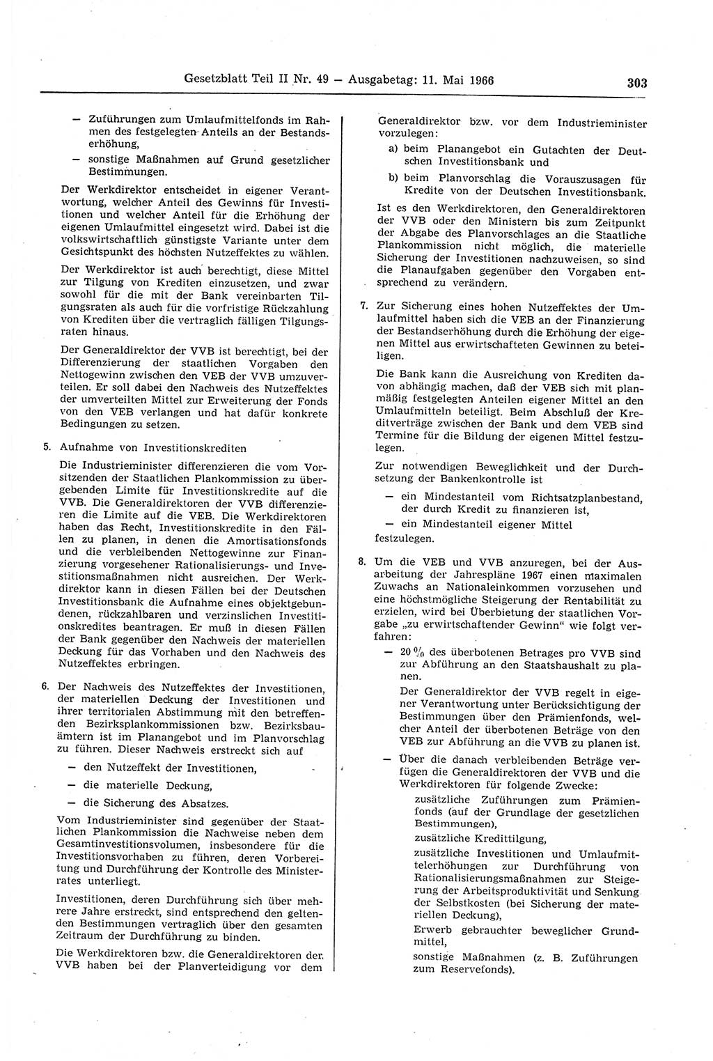 Gesetzblatt (GBl.) der Deutschen Demokratischen Republik (DDR) Teil ⅠⅠ 1966, Seite 303 (GBl. DDR ⅠⅠ 1966, S. 303)