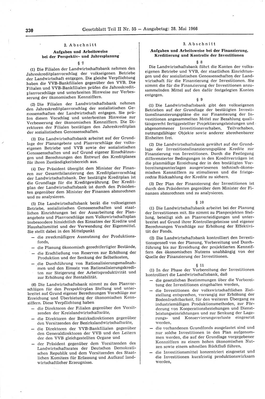 Gesetzblatt (GBl.) der Deutschen Demokratischen Republik (DDR) Teil ⅠⅠ 1966, Seite 330 (GBl. DDR ⅠⅠ 1966, S. 330)