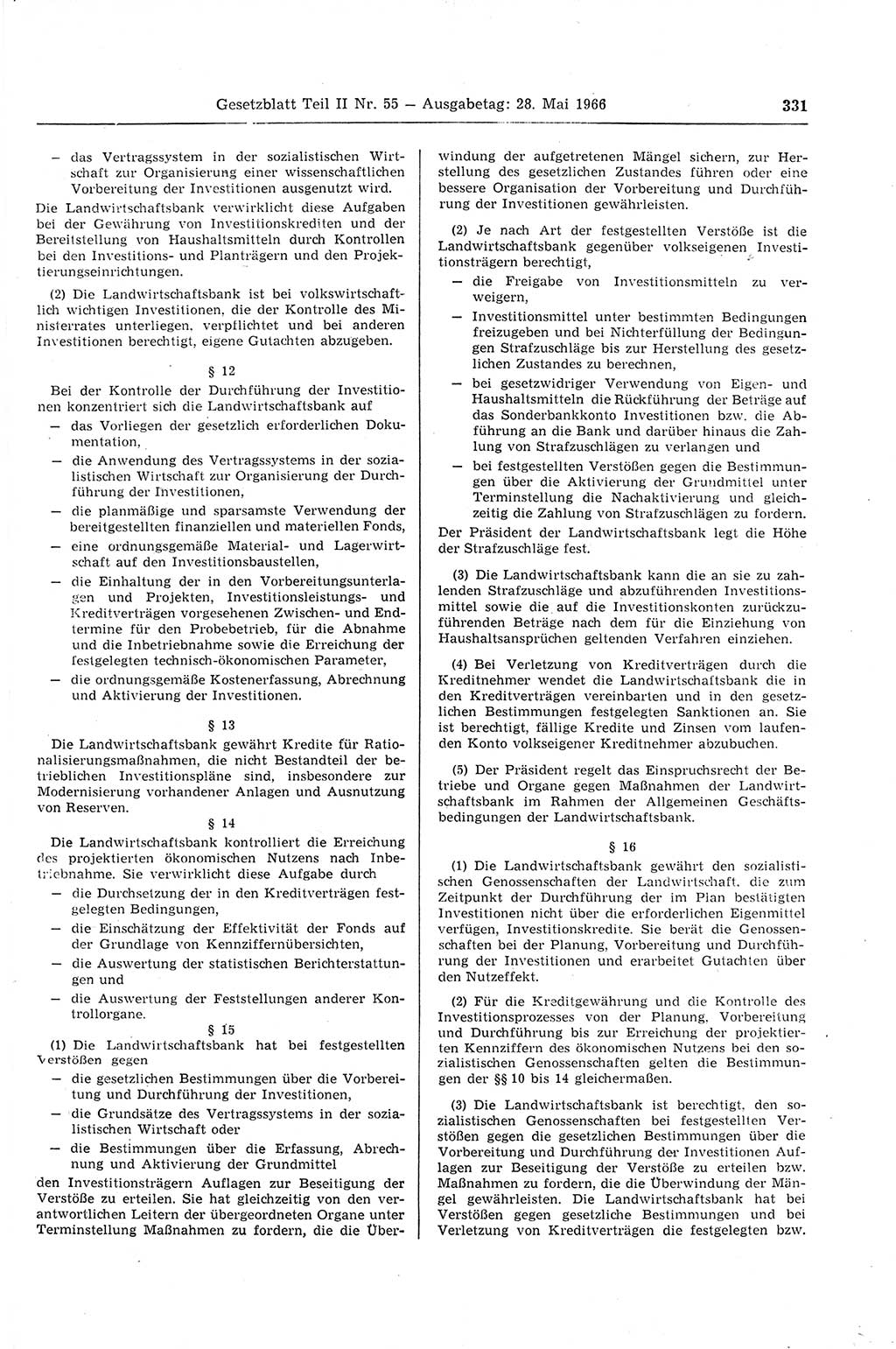 Gesetzblatt (GBl.) der Deutschen Demokratischen Republik (DDR) Teil ⅠⅠ 1966, Seite 331 (GBl. DDR ⅠⅠ 1966, S. 331)