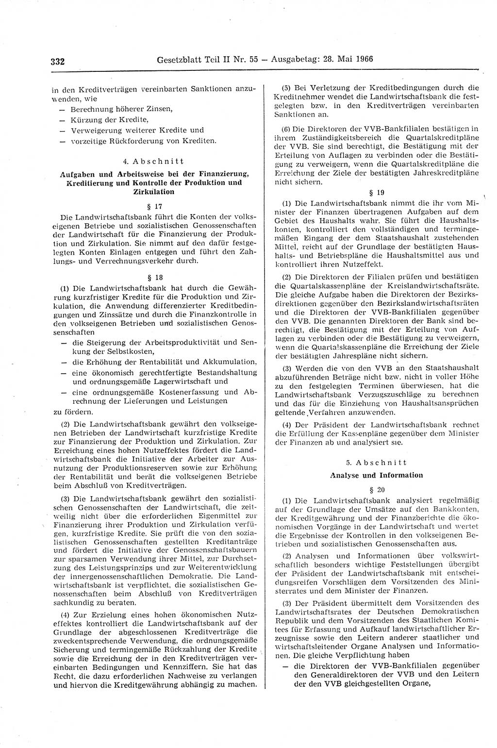 Gesetzblatt (GBl.) der Deutschen Demokratischen Republik (DDR) Teil ⅠⅠ 1966, Seite 332 (GBl. DDR ⅠⅠ 1966, S. 332)