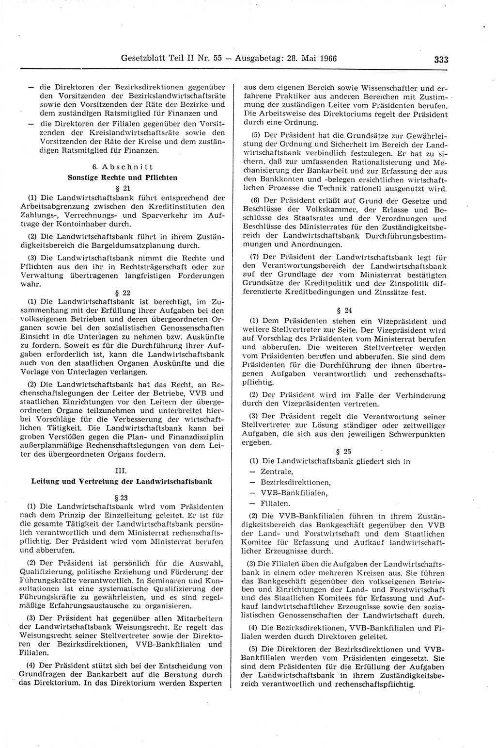Gesetzblatt (GBl.) der Deutschen Demokratischen Republik (DDR) Teil ⅠⅠ 1966, Seite 333 (GBl. DDR ⅠⅠ 1966, S. 333)