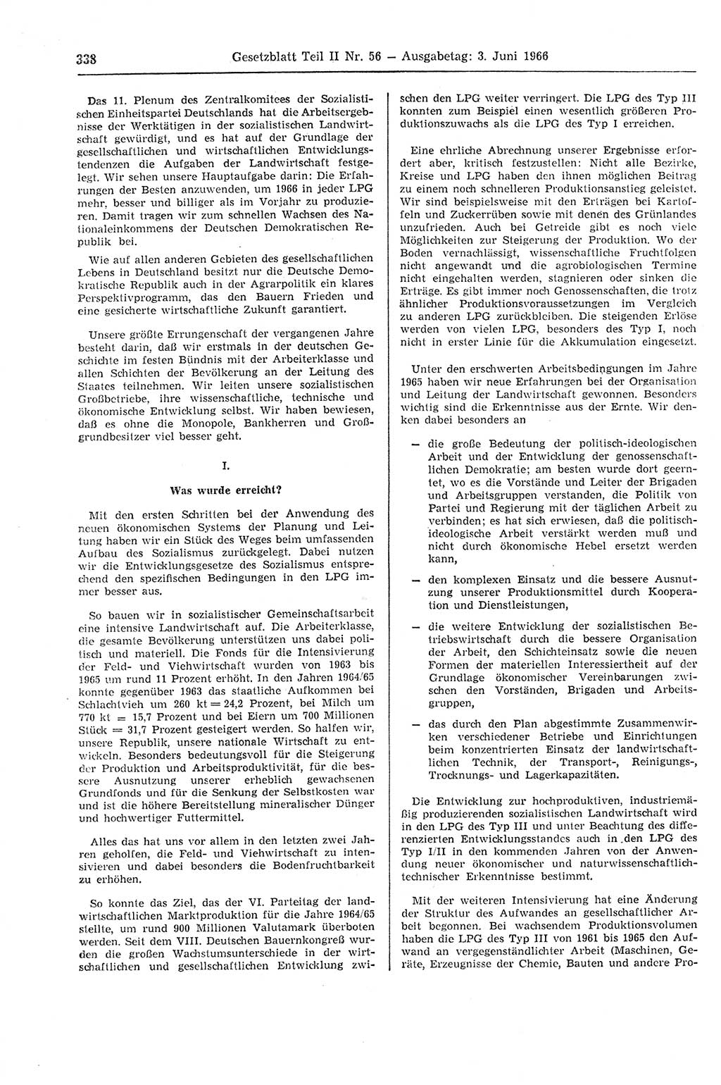 Gesetzblatt (GBl.) der Deutschen Demokratischen Republik (DDR) Teil ⅠⅠ 1966, Seite 338 (GBl. DDR ⅠⅠ 1966, S. 338)