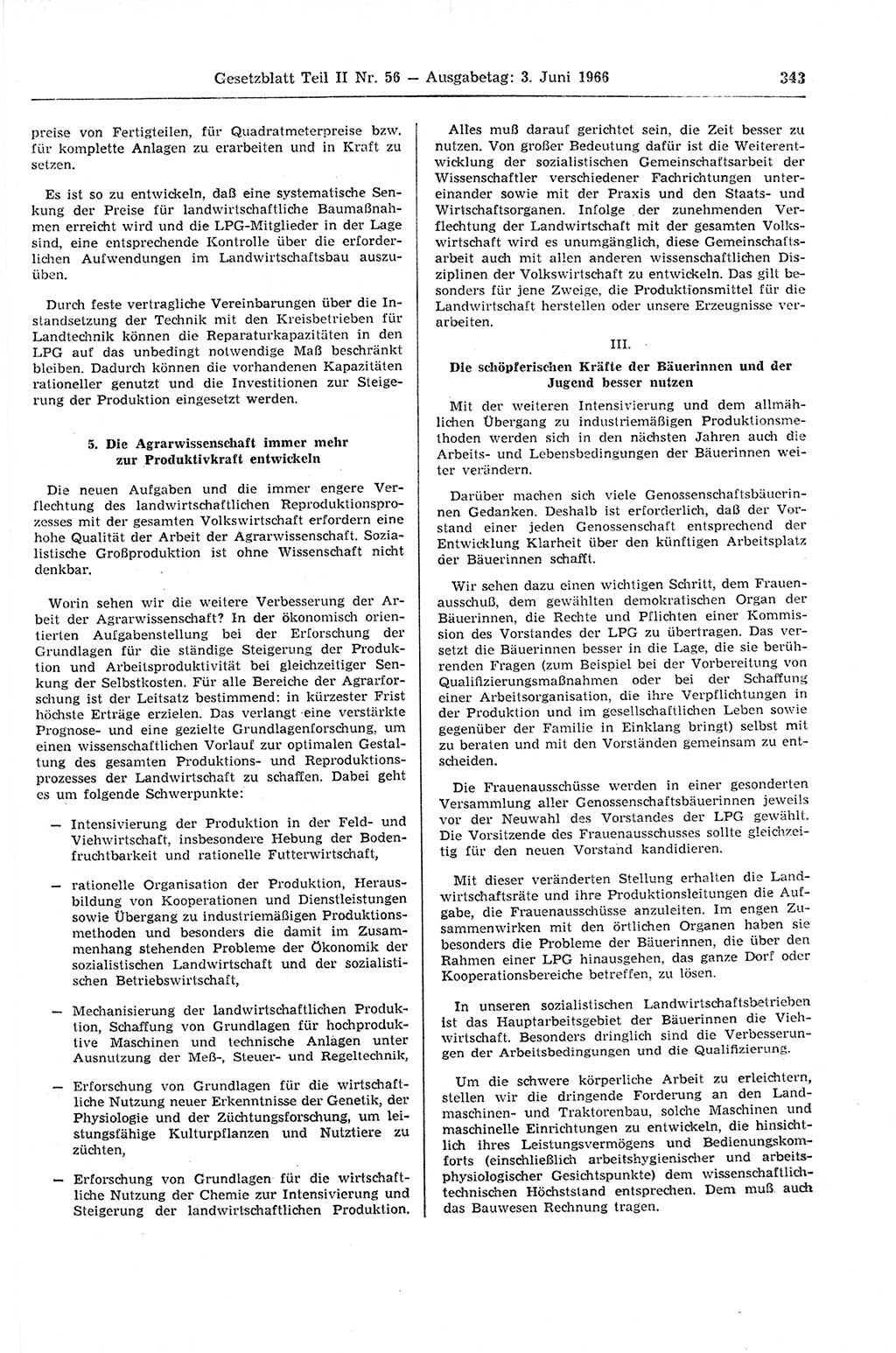 Gesetzblatt (GBl.) der Deutschen Demokratischen Republik (DDR) Teil ⅠⅠ 1966, Seite 343 (GBl. DDR ⅠⅠ 1966, S. 343)