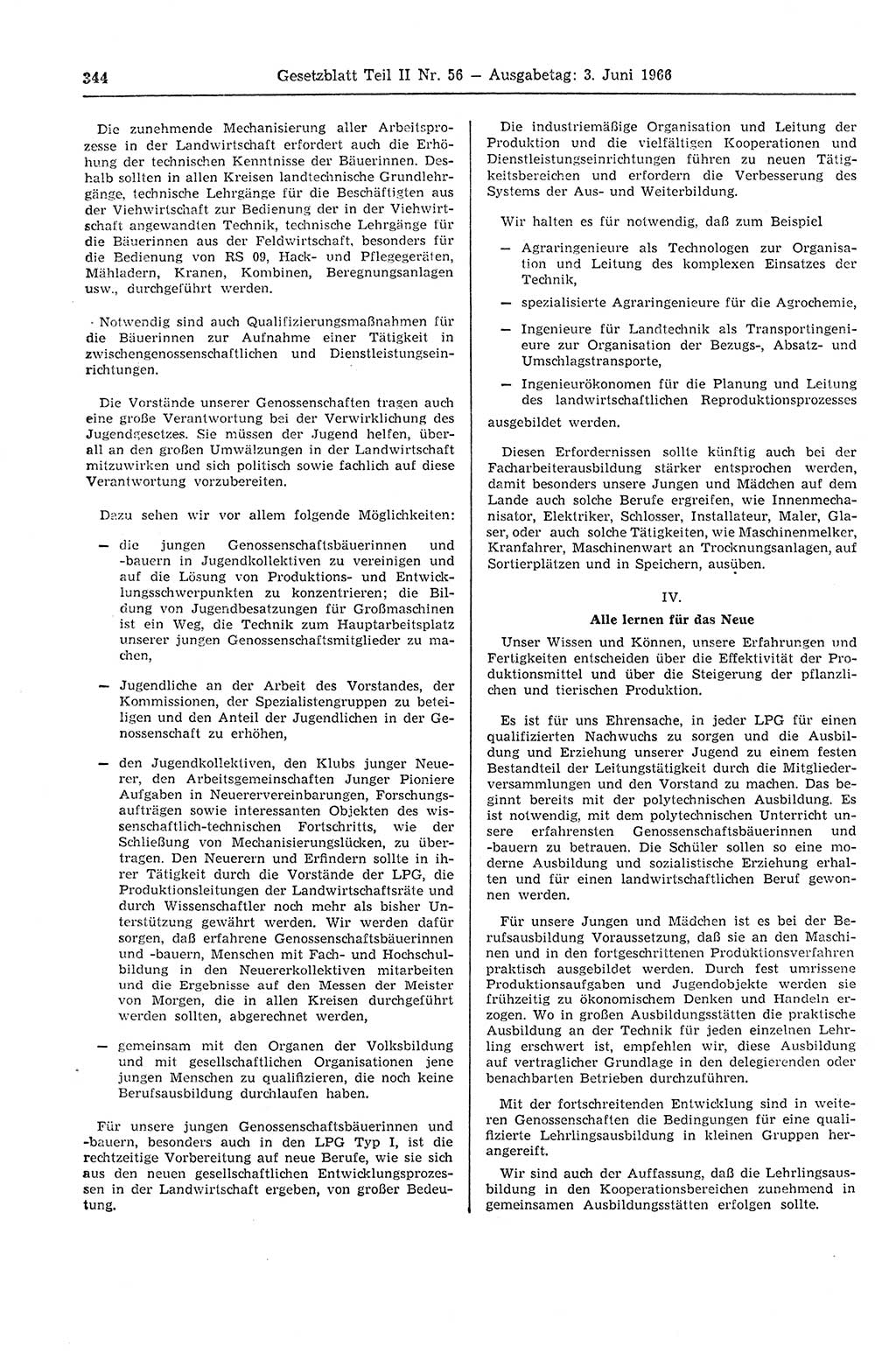 Gesetzblatt (GBl.) der Deutschen Demokratischen Republik (DDR) Teil ⅠⅠ 1966, Seite 344 (GBl. DDR ⅠⅠ 1966, S. 344)