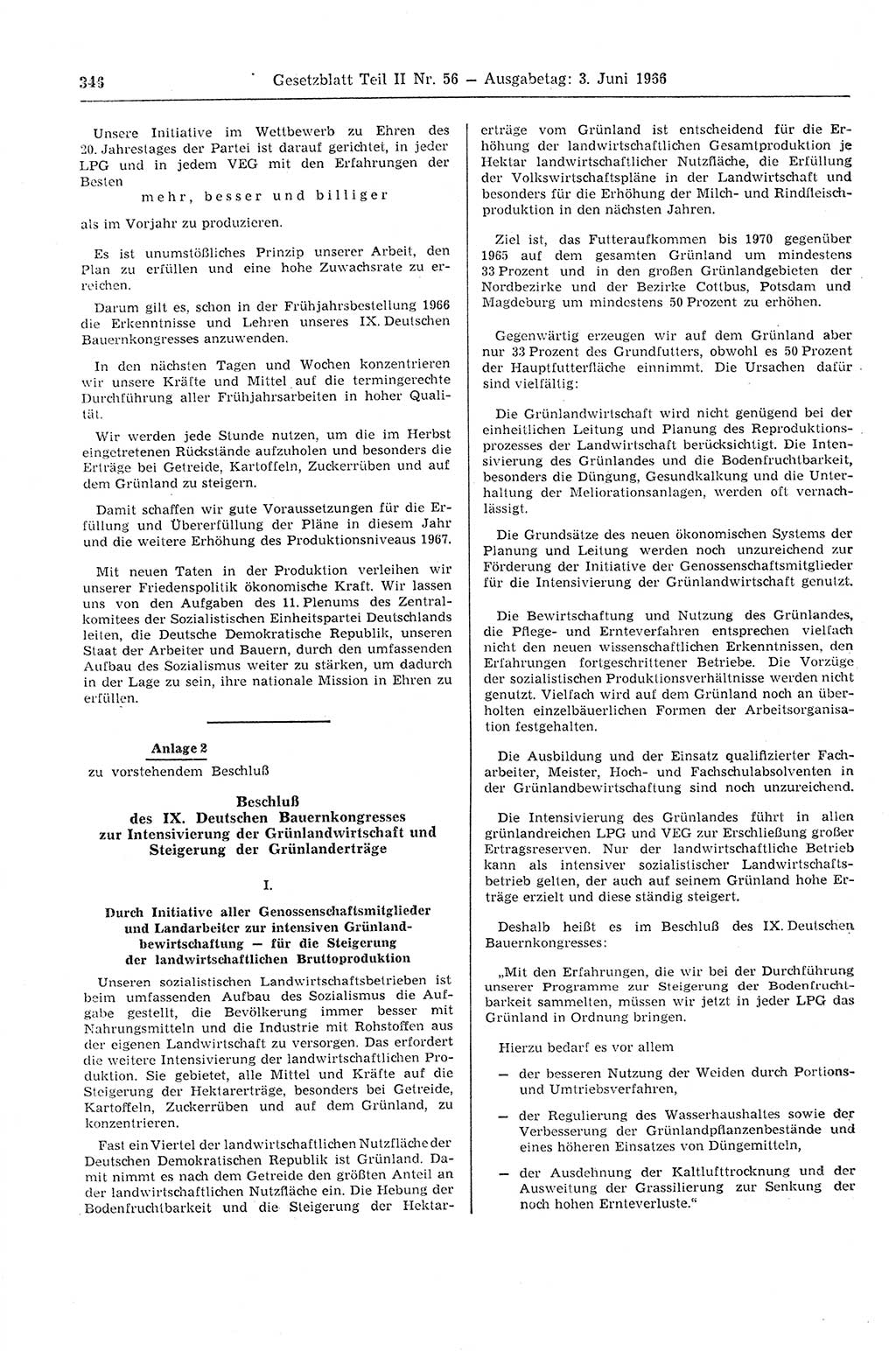 Gesetzblatt (GBl.) der Deutschen Demokratischen Republik (DDR) Teil ⅠⅠ 1966, Seite 346 (GBl. DDR ⅠⅠ 1966, S. 346)