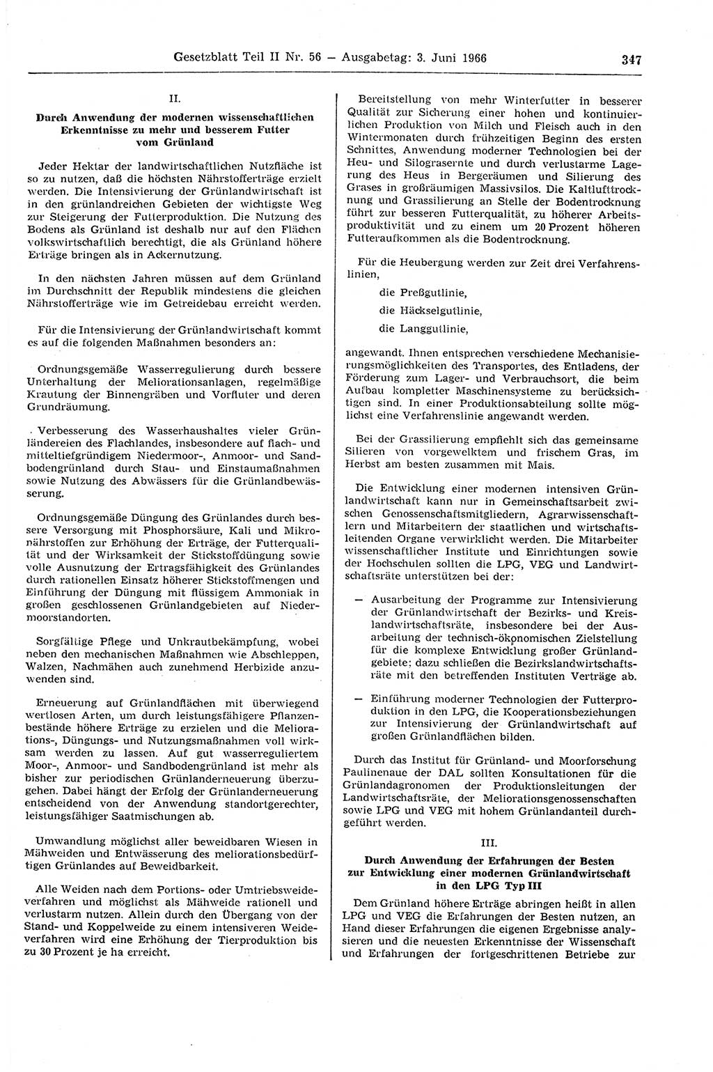 Gesetzblatt (GBl.) der Deutschen Demokratischen Republik (DDR) Teil ⅠⅠ 1966, Seite 347 (GBl. DDR ⅠⅠ 1966, S. 347)