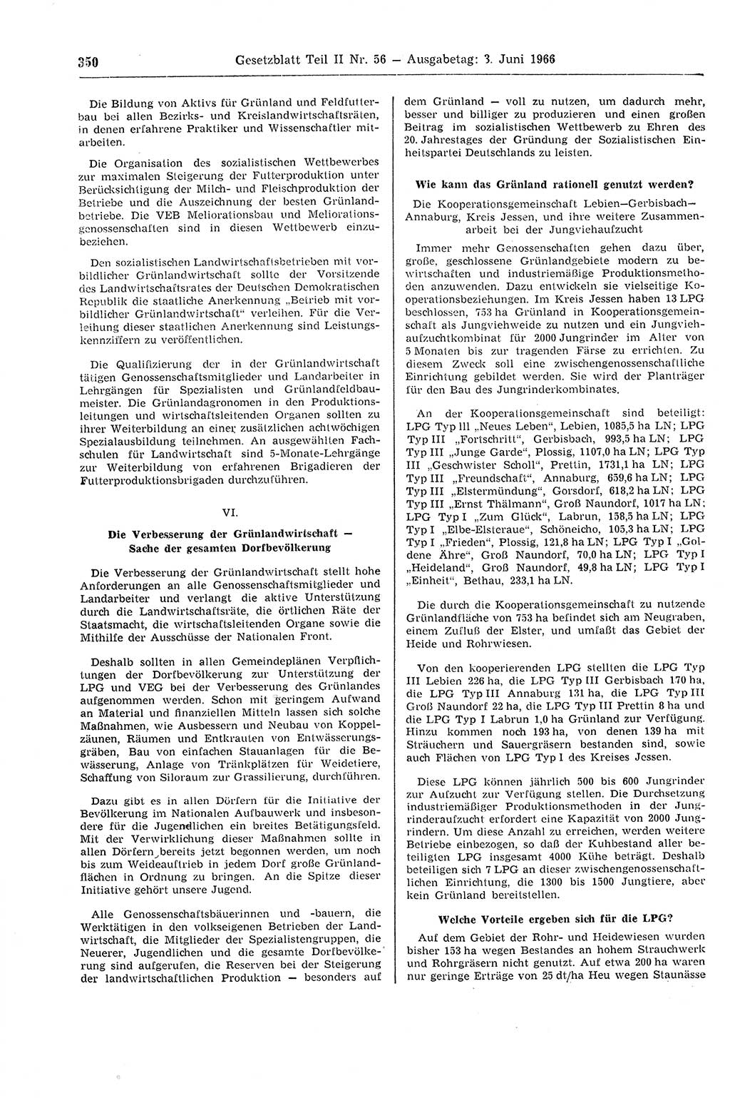 Gesetzblatt (GBl.) der Deutschen Demokratischen Republik (DDR) Teil ⅠⅠ 1966, Seite 350 (GBl. DDR ⅠⅠ 1966, S. 350)