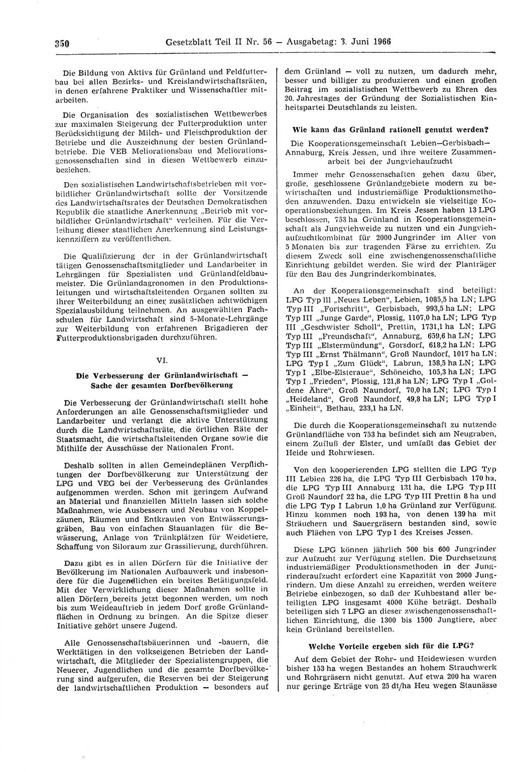 Gesetzblatt (GBl.) der Deutschen Demokratischen Republik (DDR) Teil ⅠⅠ 1966, Seite 350 (GBl. DDR ⅠⅠ 1966, S. 350)