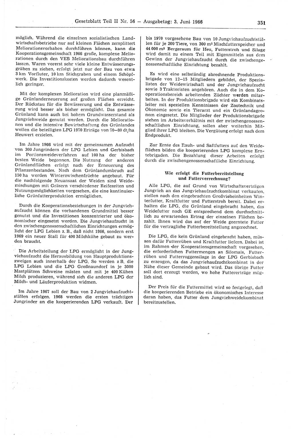 Gesetzblatt (GBl.) der Deutschen Demokratischen Republik (DDR) Teil ⅠⅠ 1966, Seite 351 (GBl. DDR ⅠⅠ 1966, S. 351)