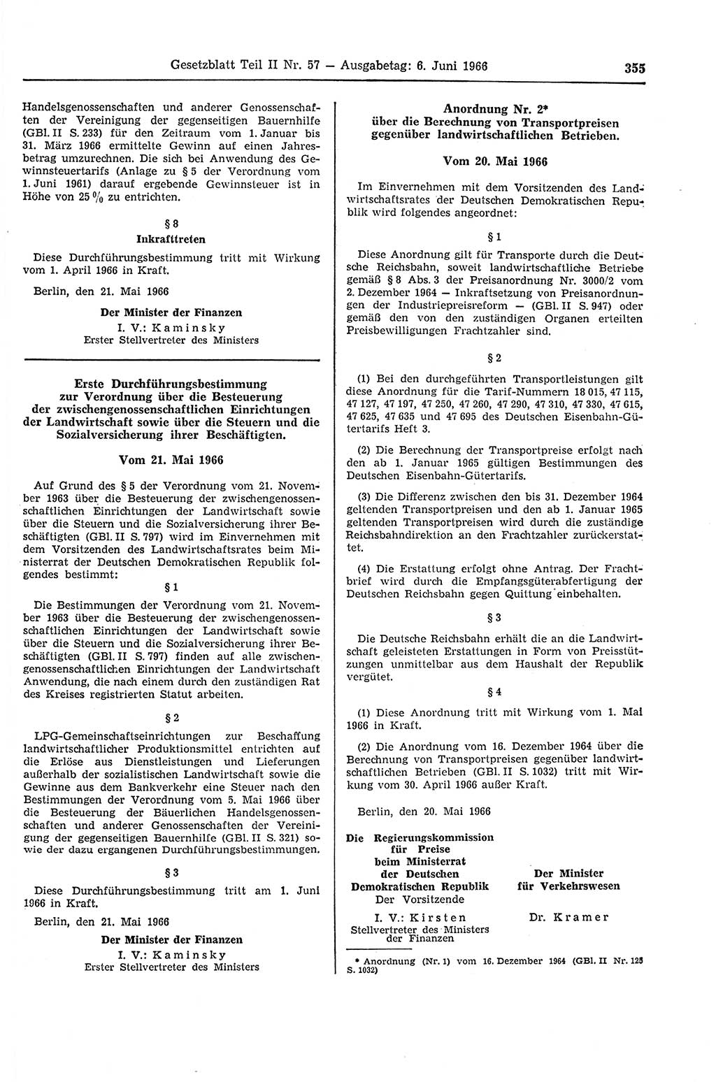 Gesetzblatt (GBl.) der Deutschen Demokratischen Republik (DDR) Teil ⅠⅠ 1966, Seite 355 (GBl. DDR ⅠⅠ 1966, S. 355)