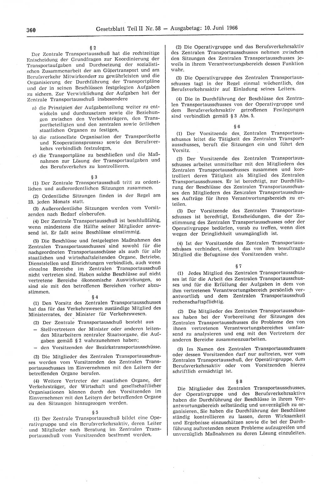 Gesetzblatt (GBl.) der Deutschen Demokratischen Republik (DDR) Teil ⅠⅠ 1966, Seite 360 (GBl. DDR ⅠⅠ 1966, S. 360)