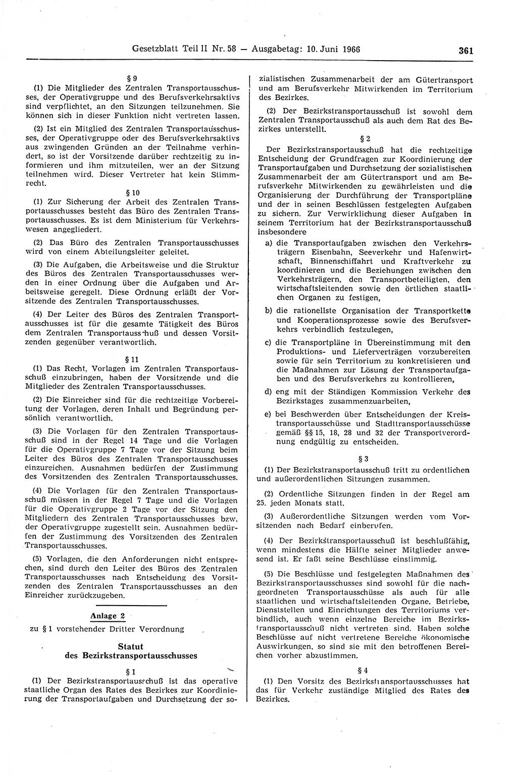 Gesetzblatt (GBl.) der Deutschen Demokratischen Republik (DDR) Teil ⅠⅠ 1966, Seite 361 (GBl. DDR ⅠⅠ 1966, S. 361)
