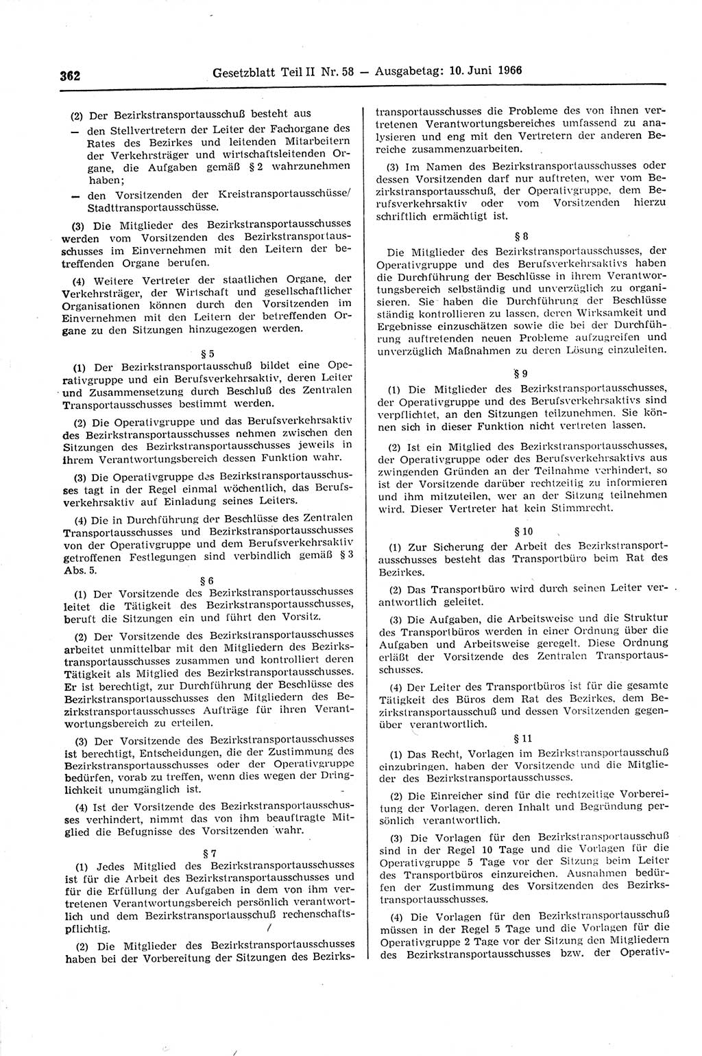 Gesetzblatt (GBl.) der Deutschen Demokratischen Republik (DDR) Teil ⅠⅠ 1966, Seite 362 (GBl. DDR ⅠⅠ 1966, S. 362)