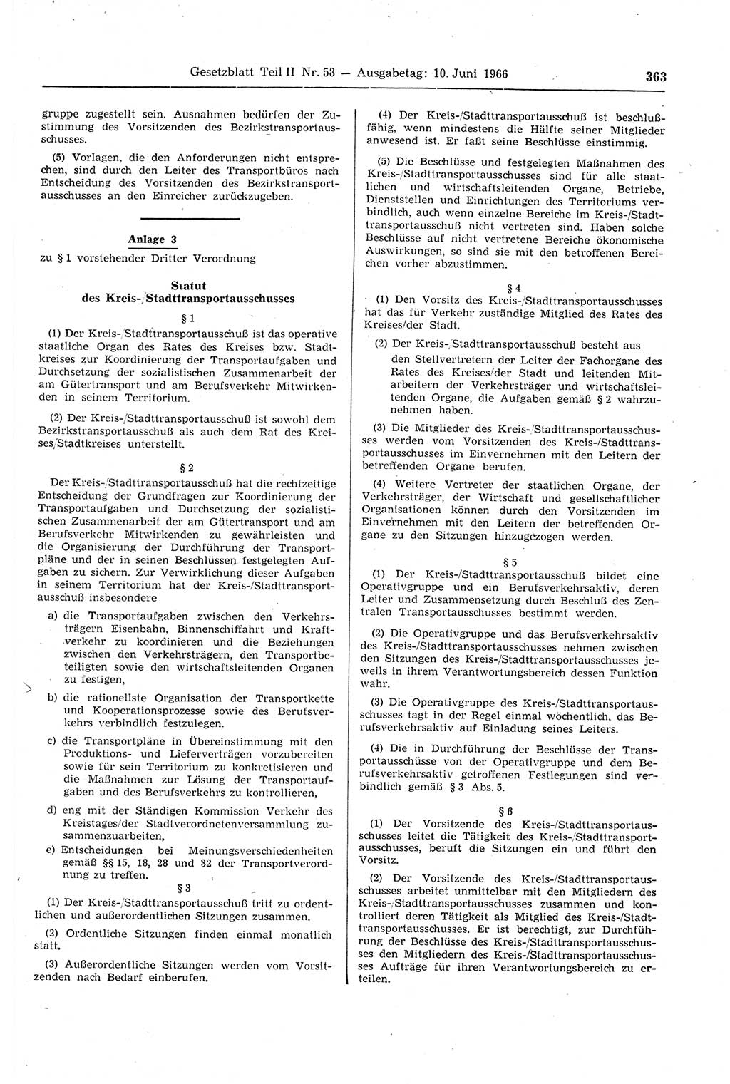 Gesetzblatt (GBl.) der Deutschen Demokratischen Republik (DDR) Teil ⅠⅠ 1966, Seite 363 (GBl. DDR ⅠⅠ 1966, S. 363)