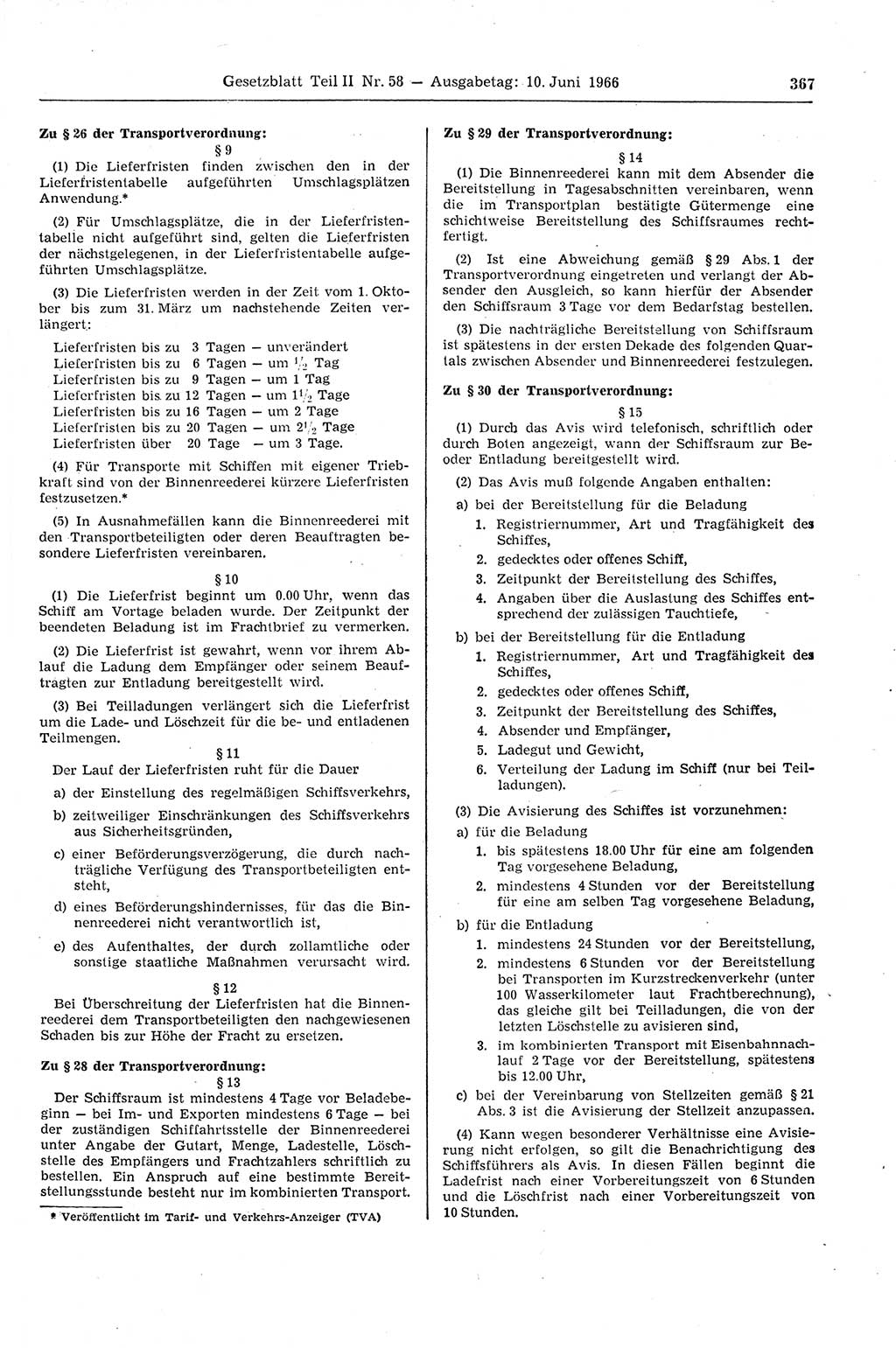 Gesetzblatt (GBl.) der Deutschen Demokratischen Republik (DDR) Teil ⅠⅠ 1966, Seite 367 (GBl. DDR ⅠⅠ 1966, S. 367)